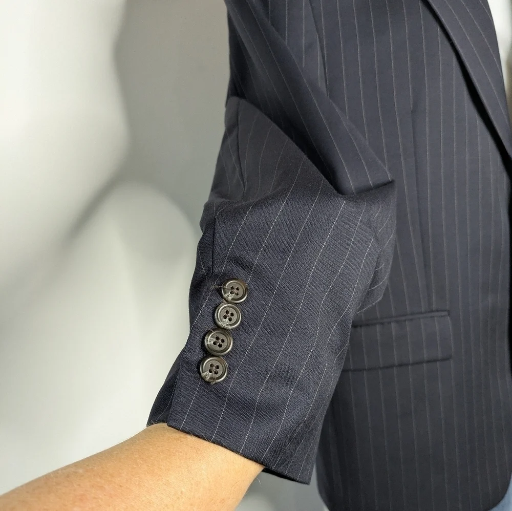 Lauren Ralph Lauren Blue White Pinstripe Wool Suit Jacket Blazer L
